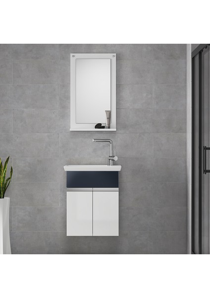 Miniço-Sb Ebeveyn 45 cm x 28 cm Aynalı Lüx Lavabolu Banyo Dolabı- 1. Sınıf Mdf-Beyaz Siyah modelleri