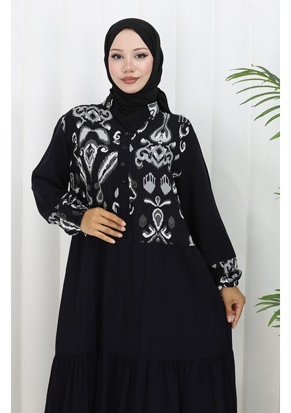 Farbali Garnili Viskon Elbise 994587A-01 Siyah Gri modelleri