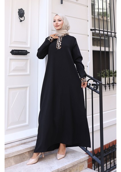 Leopar Desenli Elbise 0119-01 Siyah fiyatları