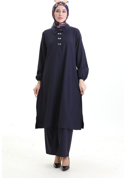 Gömlek Yaka Tunik Pantolon Ikili Takım 0123-05 Lacivert