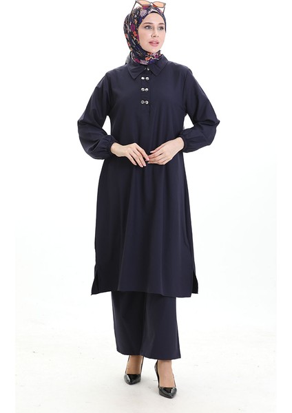 Gömlek Yaka Tunik Pantolon Ikili Takım 0123-05 Lacivert modelleri
