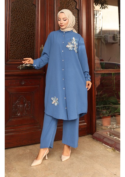Aerobin Kumaş Tunik Pantolon Ikili Takım 2102-01 Indigo