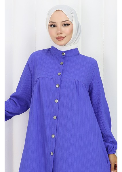 Boydan Düğmeli Tunik Pantolon Ikili Takım 2108-01 Saks fırsatları