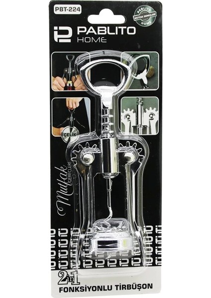 2in1 Metal Çelik Tirbuşon - Kapak Açacak