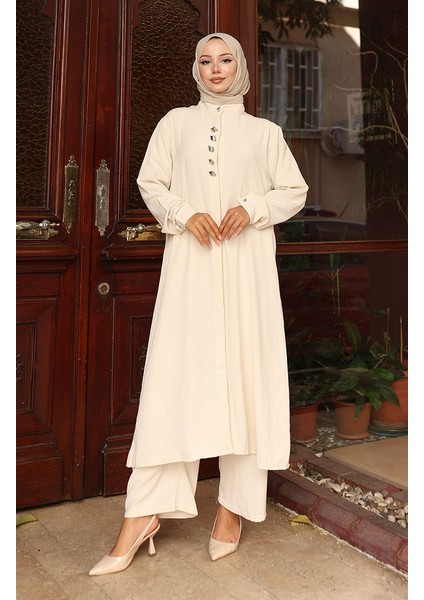 Aerobin Kumaş Tunik Pantolon Ikili Takım 2103-02 Bej modelleri