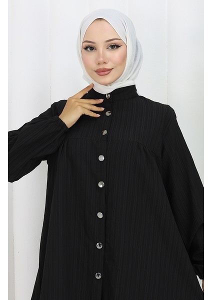 Boydan Düğmeli Tunik Pantolon Ikili Takım 2108-05 Siyah fırsatları