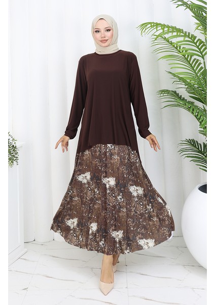 Sandy Kumaş Tunik Etek Ikili Takım 2073-04 Kahverengi