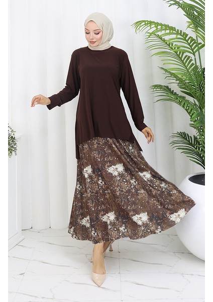 Sandy Kumaş Tunik Etek Ikili Takım 2073-04 Kahverengi fiyatları