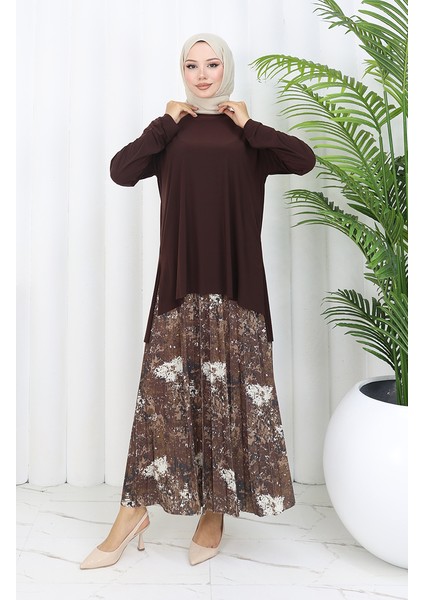 Sandy Kumaş Tunik Etek Ikili Takım 2073-04 Kahverengi modelleri