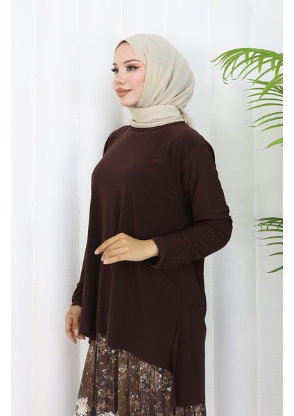 Sandy Kumaş Tunik Etek Ikili Takım 2073-04 Kahverengi fırsatları