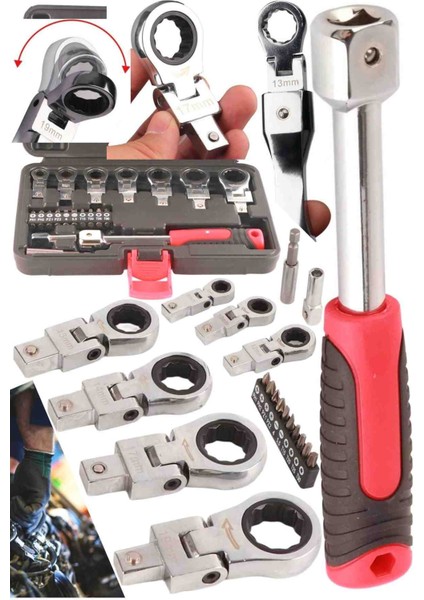 Çantalı 72 Dişli 20 Parça 180° Cırcır Ingiliz Anahtarı Seti Cıvata Sıkma Sökme Tamir Onarım Aleti
