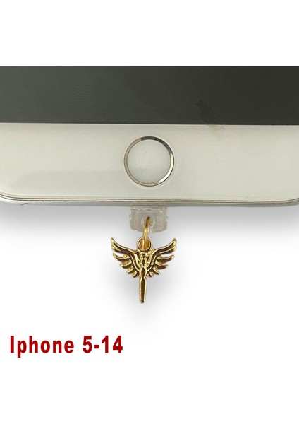Iphone 5-14 Çelik Takı Figürlü Telefon Şarj Portu Toz Tıpası Toz Tıkacı Charm IPGL6007