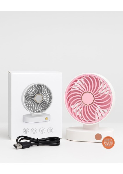 Pembe 2 Kademeli Mini Masaüstü Fan – Sessiz, USB Şarjlı, 4 Pervaneli fiyatları