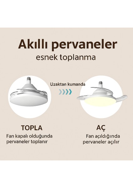 LED Işıklı Katlanabilir Akıllı Tavan Vantilatörü – Sessiz Fan & Kumandalı Aydınlatma fiyatları