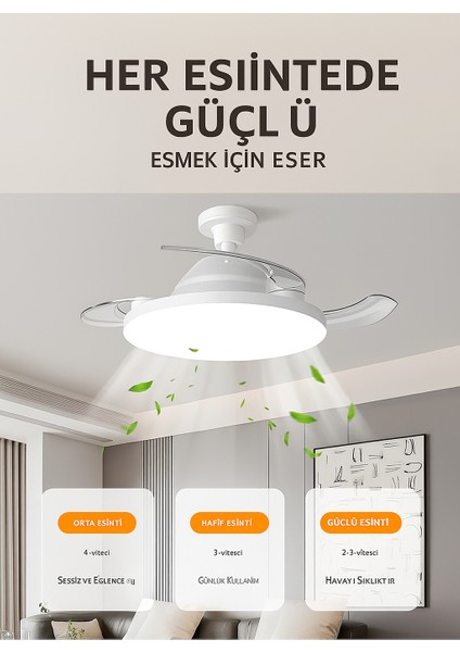 LED Işıklı Katlanabilir Akıllı Tavan Vantilatörü – Sessiz Fan & Kumandalı Aydınlatma modelleri