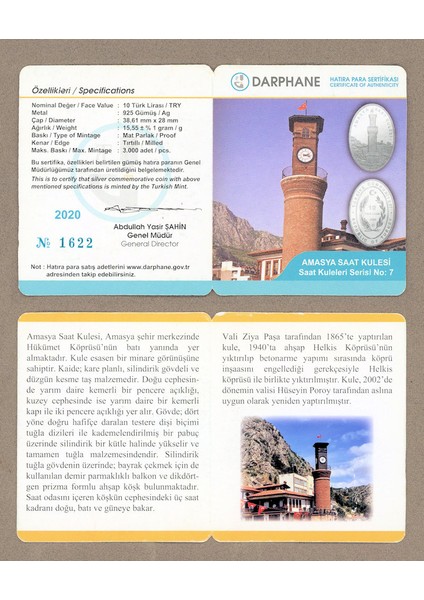 Saat Kulesi Amasya Clock Tower Silver 10 Lira 2020 *çil (Sertifikalı) modelleri