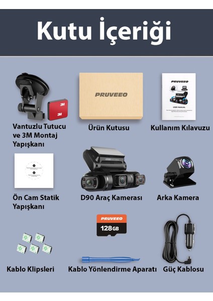 D90-4CH Fhd Wı-Fı Gps + 128GB Sd Kart Kame