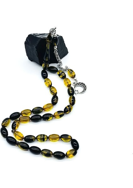 Sarı Siyah Hareli Sıkma Ateş Kehribar Tesbih fırsatları