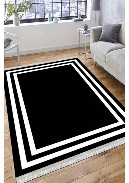 Düz Çizgili Siyah Modern Makinede Yıkanabilir Kaymaz Taban Kilim Dot Tabanlı Salon Halısı 0065A fırsatları