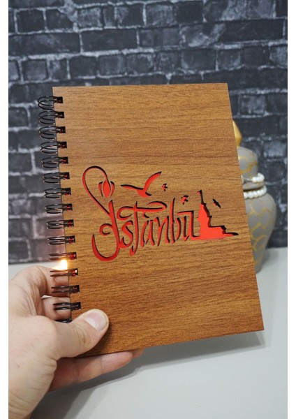 Istanbul Temalı Ahşap Kapaklı Defter - Kareli Defter - Ajanda - Okul Defteri (A5 - 120 Sayfa) modelleri