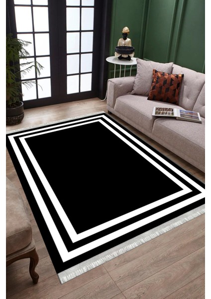 Düz Çizgili Siyah Modern Makinede Yıkanabilir Kaymaz Taban Kilim Dot Tabanlı Salon Halısı 0065A fiyatları