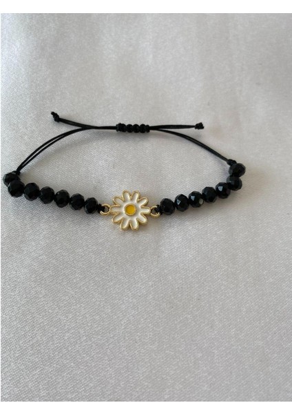 Siyah Papatya Figürlü Parlak Boncuklu Ipli Bileklik fiyatları