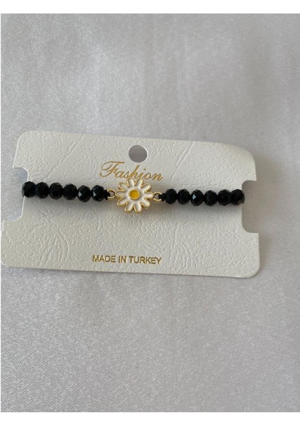 Siyah Papatya Figürlü Parlak Boncuklu Ipli Bileklik modelleri