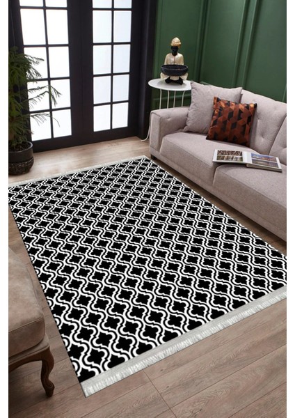 Siyah Beyaz Çizgili Halı Kaymaz Taban Makinede Yıkanabilir Kilim Dot Tabanlı Salon Halısı 0014B fiyatları