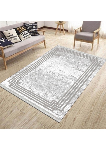 Kırık Beyaz Halı Makinede Yıkanabilir Kaymaz Taban Kilim Dot Tabanlı Salon Halısı 0084A