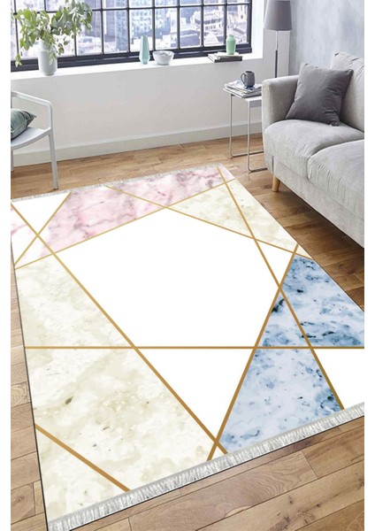 Geometrik Çizgili Makinede Yıkanabilir Kaymaz Taban Halı Dot Tabanlı Salon Halısı 0123A fırsatları