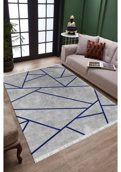 Gri Geometrik Çizgili Makinede Yıkanabilir Kaymaz Tabanlı Halı Dot Tabanlı Salon Halısı 0120D fiyatları