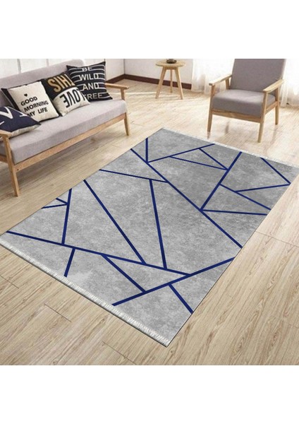 Gri Geometrik Çizgili Makinede Yıkanabilir Kaymaz Tabanlı Halı Dot Tabanlı Salon Halısı 0120D modelleri