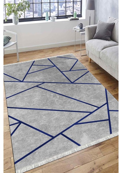 Gri Geometrik Çizgili Makinede Yıkanabilir Kaymaz Tabanlı Halı Dot Tabanlı Salon Halısı 0120D fırsatları