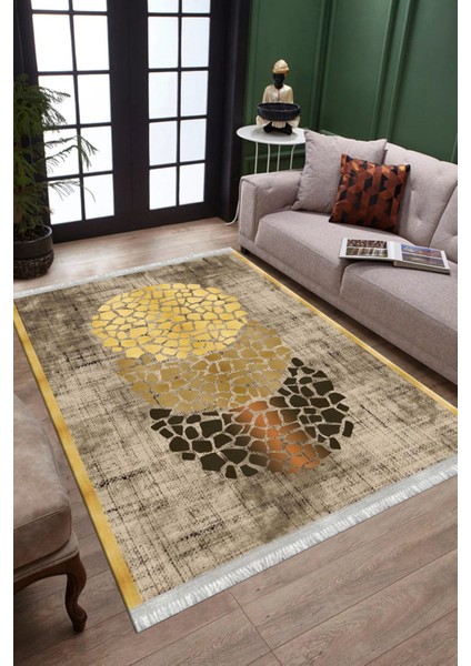 Altın Renk Çerçeveli Halı Makinede Yıkanabilir Kaymaz Taban Kilim Dot Tabanlı Salon Halısı 0040A fiyatları