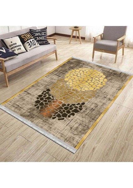 Altın Renk Çerçeveli Halı Makinede Yıkanabilir Kaymaz Taban Kilim Dot Tabanlı Salon Halısı 0040A modelleri