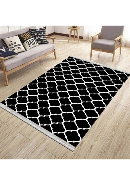 Siyah Beyaz Çizgili Halı Kaymaz Taban Makinede Yıkanabilir Kilim Dot Tabanlı Salon Halısı 0010C modelleri