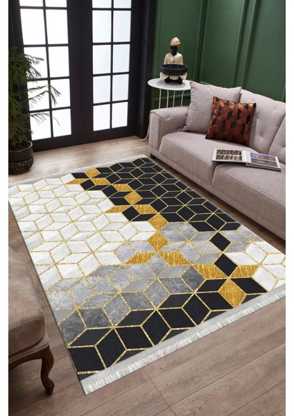 Petek Desenli Gold Halı Kaymaz Taban Makinede Yıkanabilir Dot Tabanlı Salon Halısı 0033C fırsatları