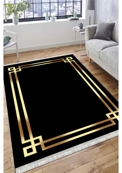 Düz Çizgili Siyah Modern Makinede Yıkanabilir Kaymaz Taban Kilim Dot Tabanlı Salon Halısı 0066Ö fiyatları