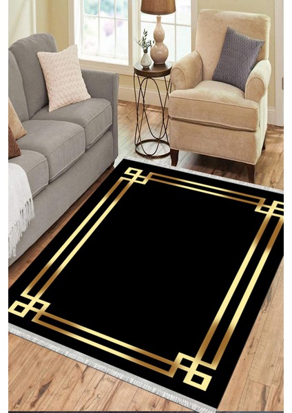 Düz Çizgili Siyah Modern Makinede Yıkanabilir Kaymaz Taban Kilim Dot Tabanlı Salon Halısı 0066Ö modelleri