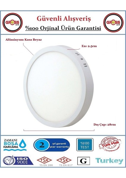 Sıva Üstü LED Armatür - 24 Watt - 2050 Lümen - Beyaz fiyatları