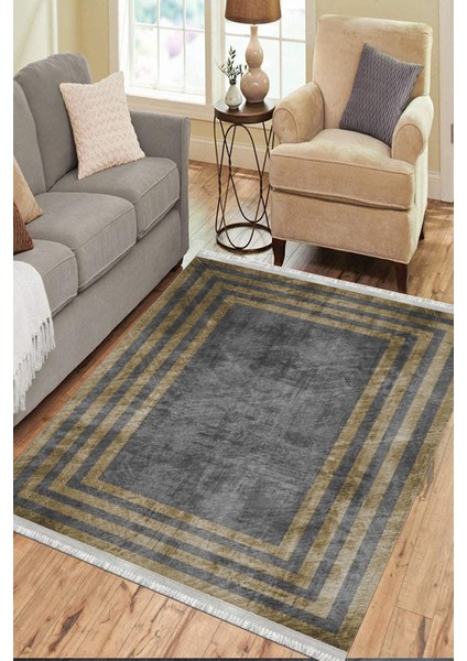Overloklu Modern Halı Makinede Yıkanabilir Kaymaz Taban Kilim Dot Tabanlı Salon Halısı 0067D