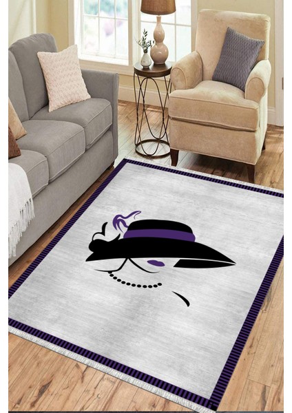 Figürlü Modern Makinede Yıkanabilir Kaymaz Taban Halı Dot Tabanlı Salon Halısı 0124A