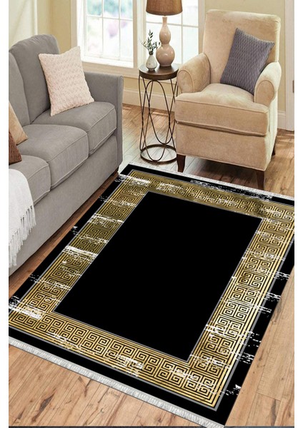 Gold Desenli Makinede Yıkanabilir Kaymaz Taban Halı Dot Tabanlı Salon Halısı 0126D