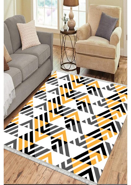Geometrik Desenli Makinede Yıkanabilir Kaymaz Tabanlı Halı Yolluk Dot Tabanlı Salon Halısı 0092A