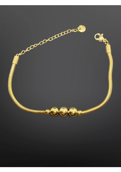 Gold Renk Beş Altın Top Model 316 L Antialerjik Çelik Bileklik [B1706]