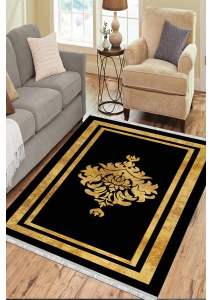 Göbekli Gold Çizgili Halı Makinede Yıkanabilir Kaymaz Taban Kilim Dot Tabanlı Salon Halısı 0064I
