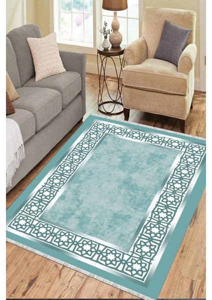 Geometrik Desenli Makinede Yıkanabilir Kaymaz Tabanlı Halı Yolluk Dot Tabanlı Salon Halısı 0115B