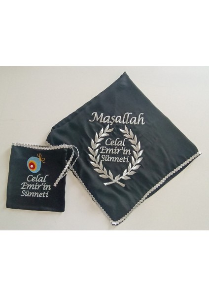 Isimli Sünnet Şalı Omuz Örtüsü Maşallah Ay Yıldız Tuğra Nakış Işlemeli Kına Şalı Isimli Kına Eldiveni Isme Özel Siyah Mavi ve Beyaz Renkler fırsatları