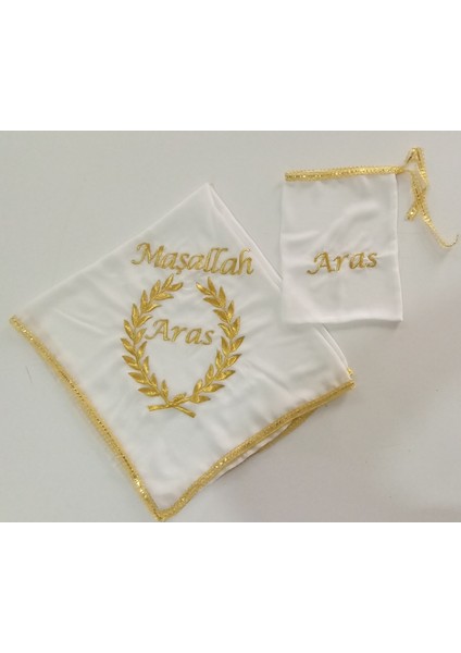 Isimli Sünnet Şalı Omuz Örtüsü Maşallah Ay Yıldız Tuğra Nakış Işlemeli Kına Şalı Isimli Kına Eldiveni Isme Özel Siyah Mavi ve Beyaz Renkler
