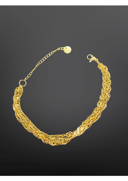 Gold Renk Üçlü Zincir Model 316 L Antialerjik Çelik Bileklik [B1734]